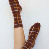 Jamie Haller - Windowpane Crew Socks in Acorn