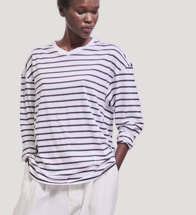 Jamie Haller - The High V Tee in White Stripe