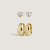 Kinn - June 0.50ctw Diamond Round Stud & Teardrop Hoop Earrings Stack