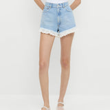Loeffler Randall - Kay Lace - Trimmed Denim Shorts