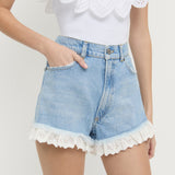 Loeffler Randall - Kay Lace-Trimmed Denim Shorts