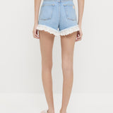 Loeffler Randall - Kay Lace-Trimmed Denim Shorts