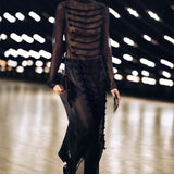 Khaite - Toldo Dress in Black with Draped Cord Embroidery