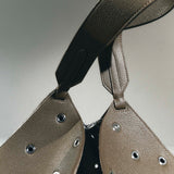 Khaite - Small Lotus Tote in Dark Olive Pebbled Leather with Grommets