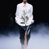 Khaite - Argo Top in Chalk Cotton with Floral Embroidery