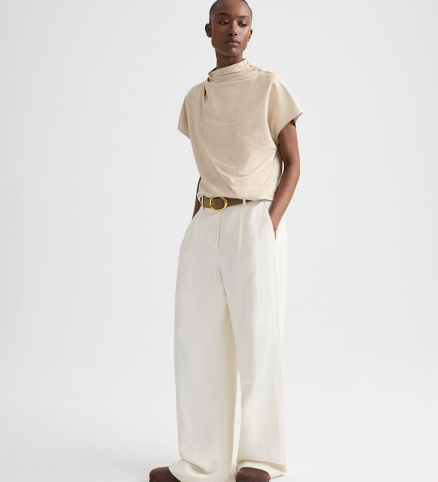 TWP - Mock Neck Tee in Paper Leather