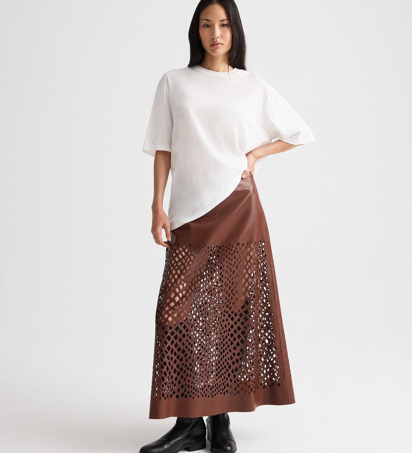 TWP - The A - Line Skirt with Laser Cut in Bruins Leather