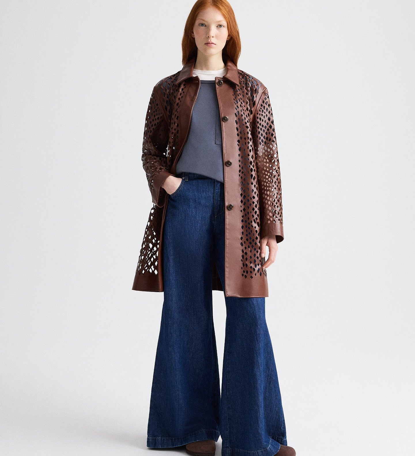 TWP - Edinburgh Laser Cut Coat in Bruins Leather