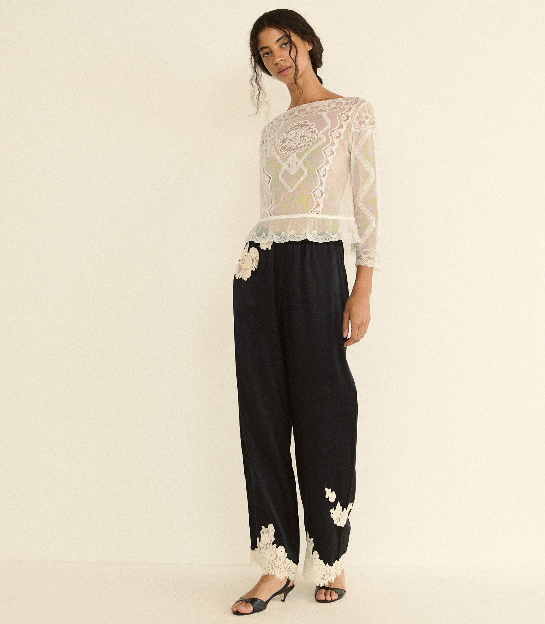 DOEN - LAVON PANT - - BLACK WITH CANDLELIGHT LACE