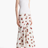Khaite - Lenno Skirt in Cream with Raspberry Print