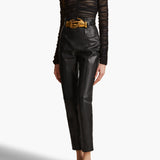 Khaite - Sculpted Hands Belt in Black Leather with Antique Gold