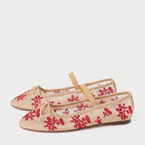 Loeffler Randall - Leonie Caramel/Red Embroidered Ballet Flat
