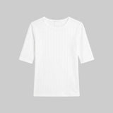 Leset - Pointelle Mid Sleeve Slim Fit Tee
