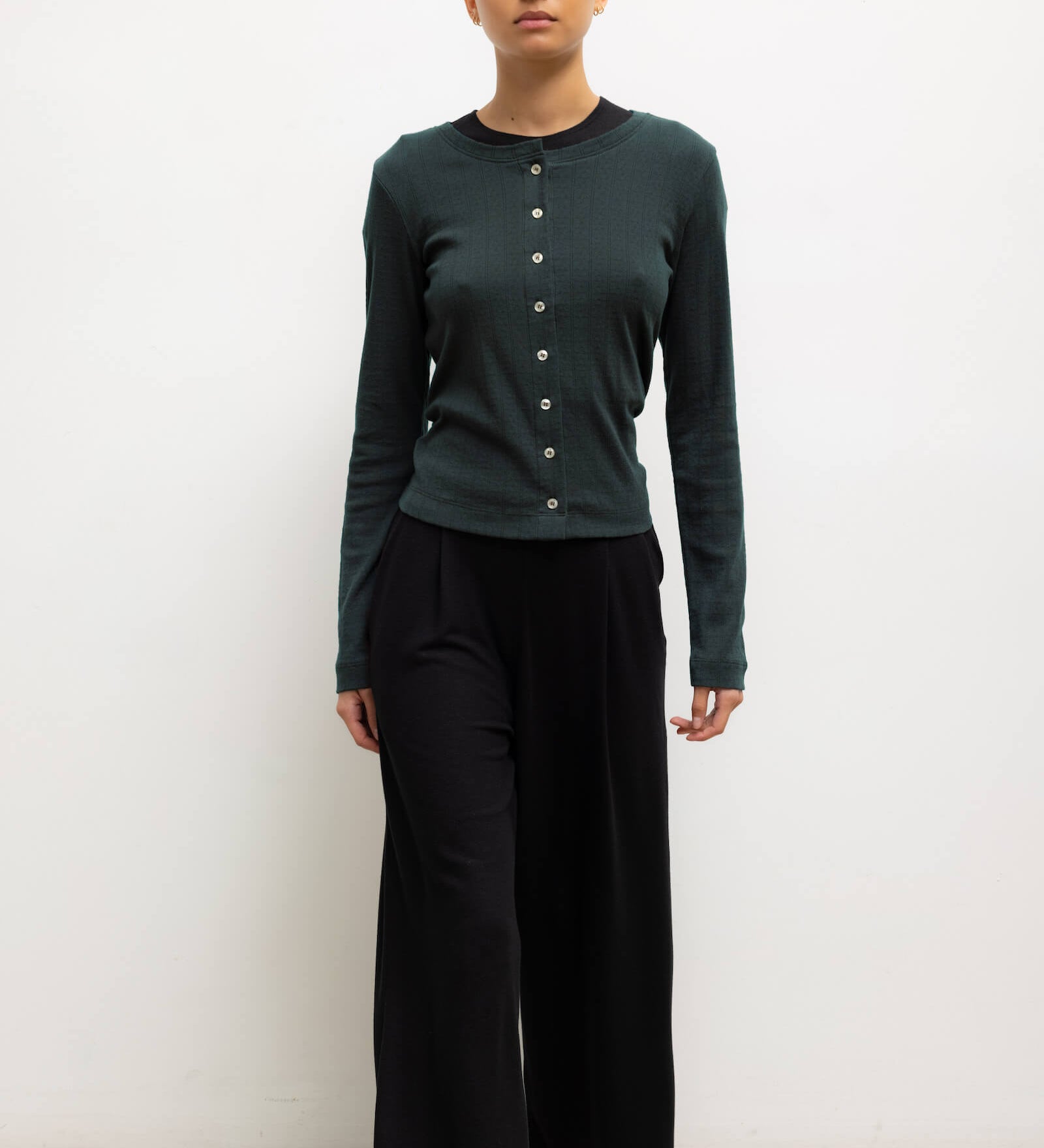 Leset - Pointelle Classic Crew Cardigan