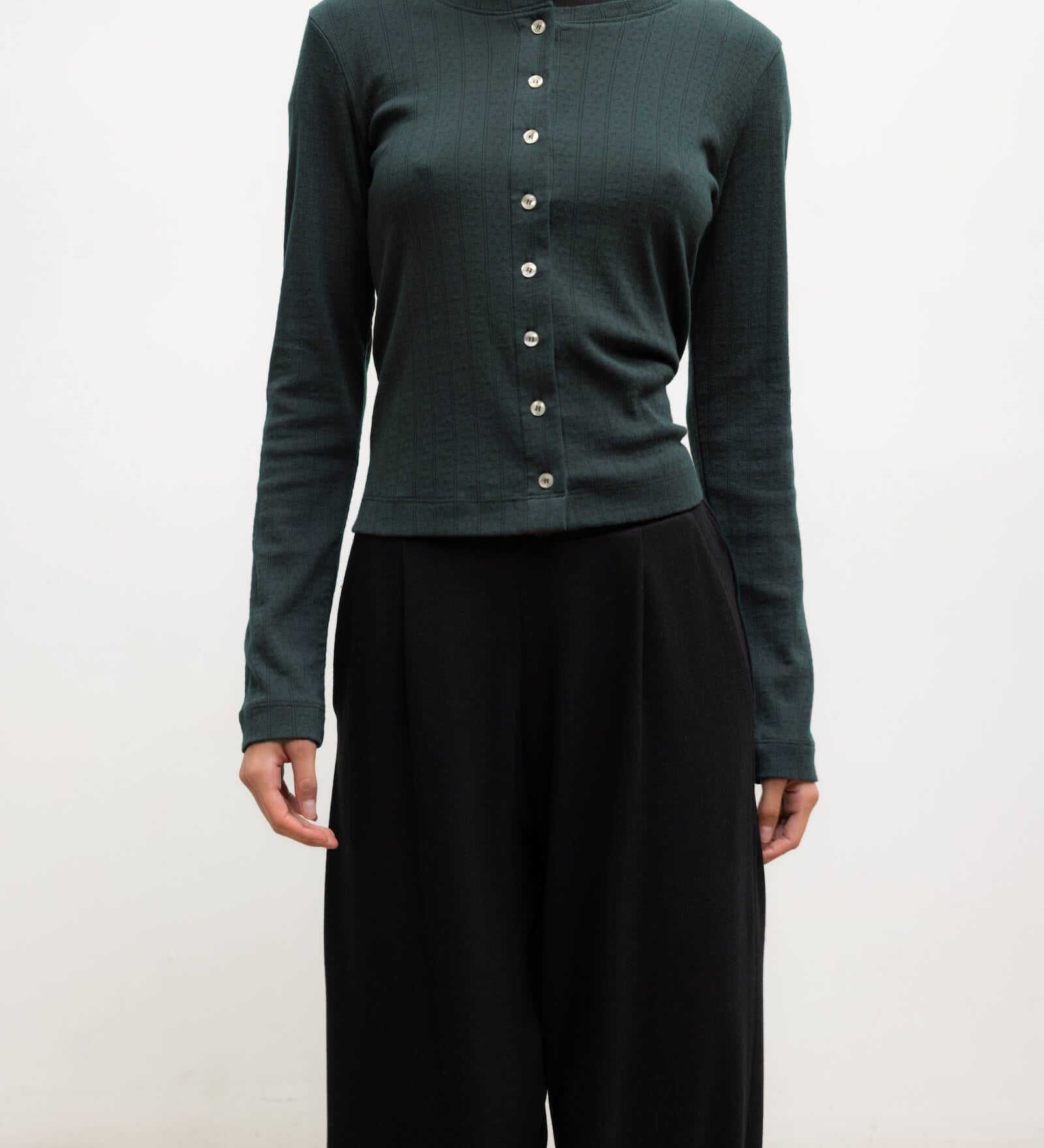 Leset - Pointelle Classic Crew Cardigan