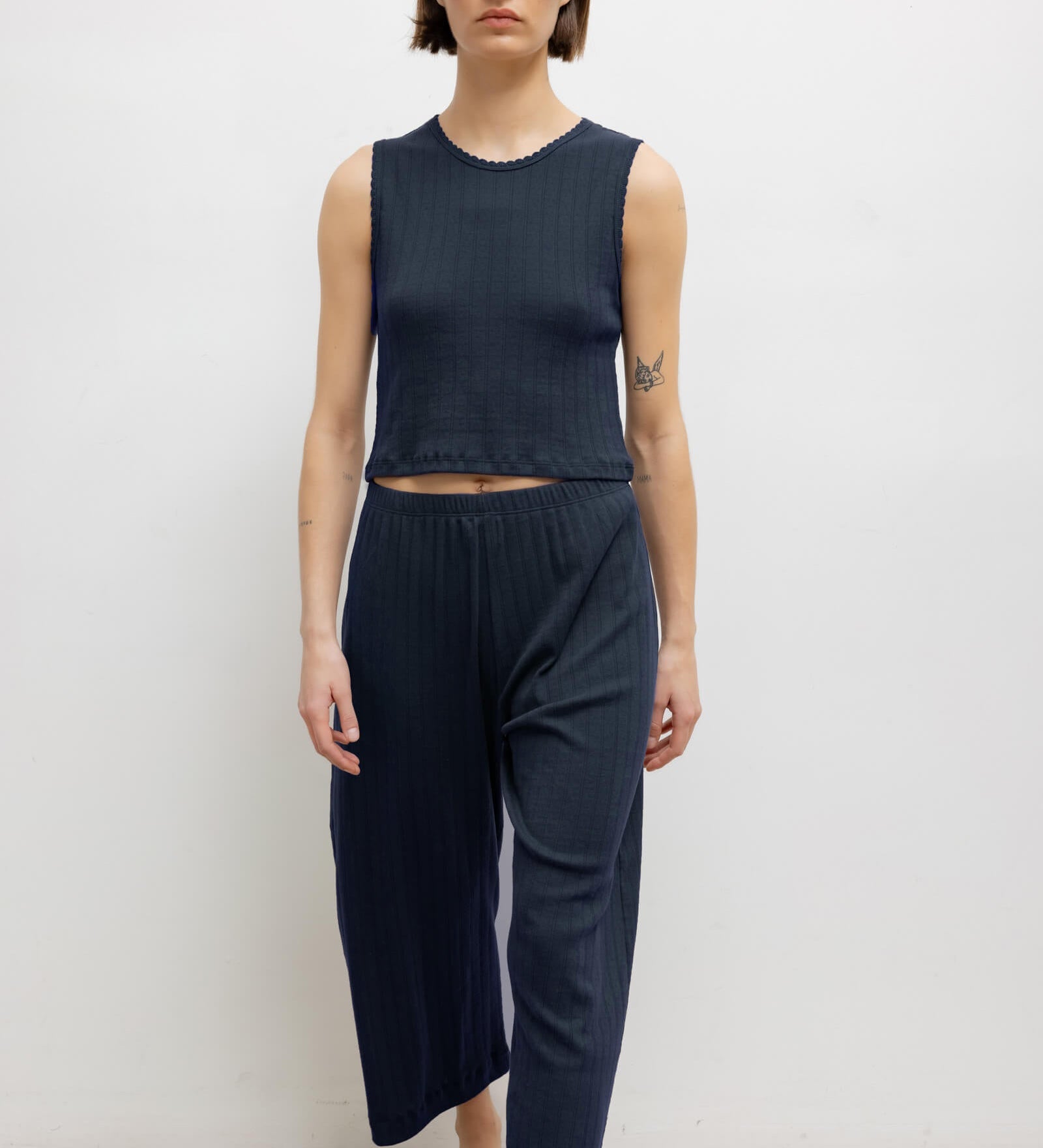 Leset - Pointelle Crop Wide Leg Pant