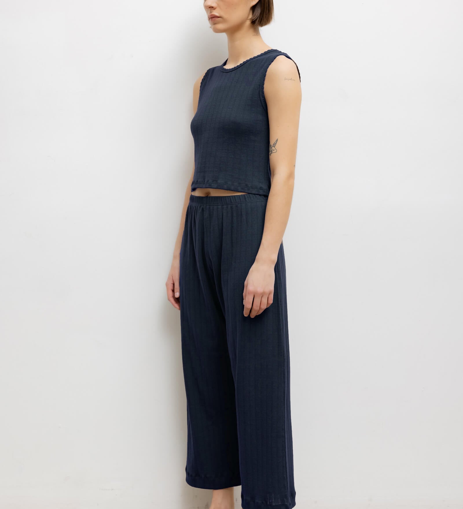 Leset - Pointelle Crop Wide Leg Pant