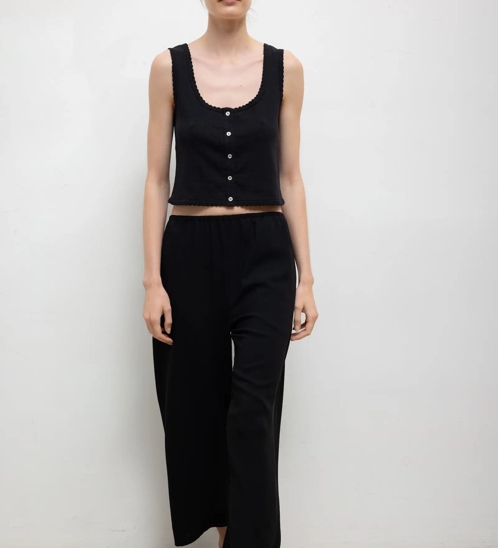Leset - Pointelle Button Down Tank