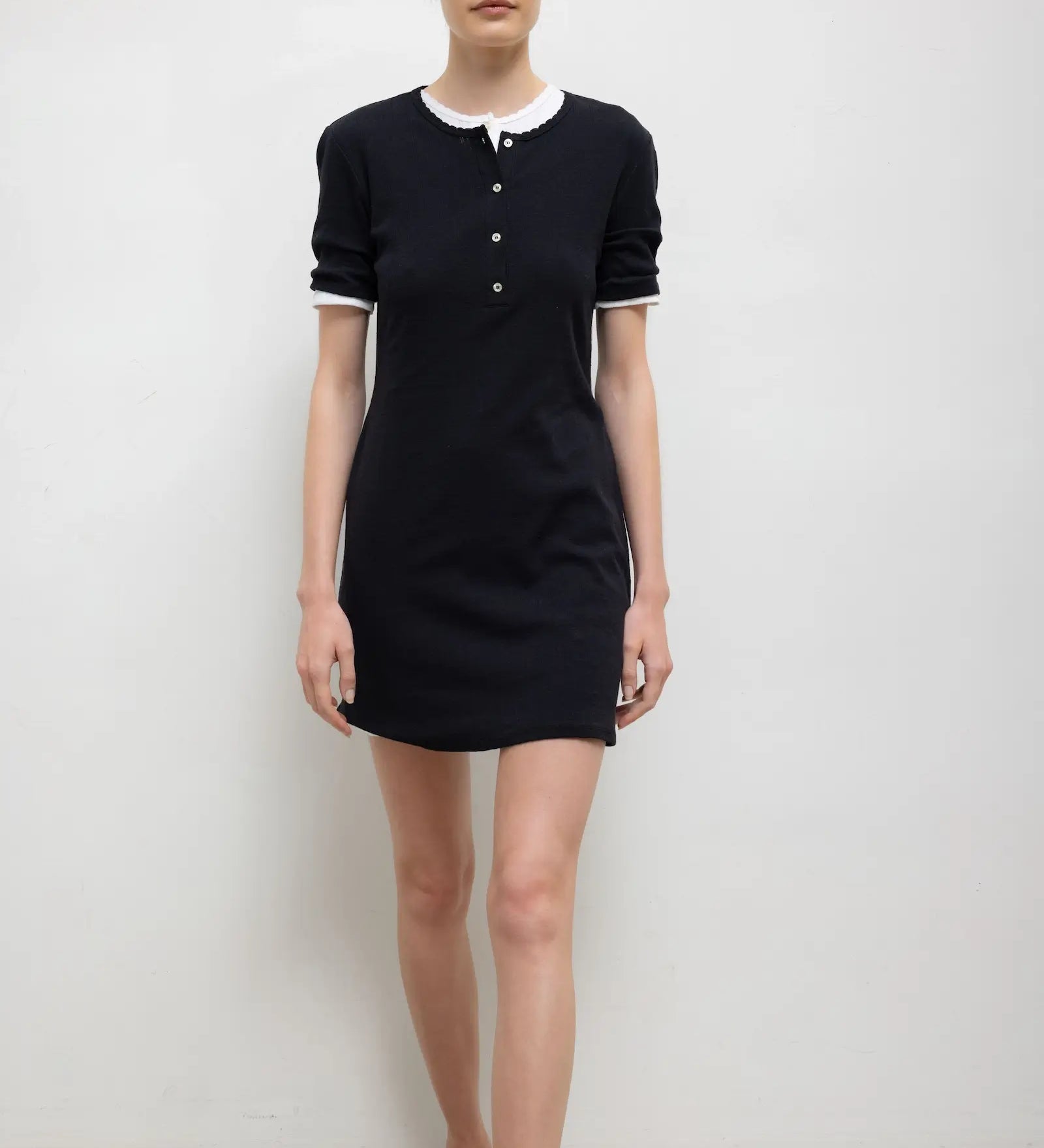Leset - Pointelle Henley Mini Dress