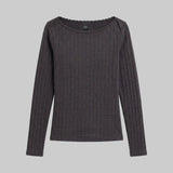 Leset - Pointelle Long Sleeve Bateau Top