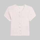 Leset - Pointelle Short Sleeve Cardigan
