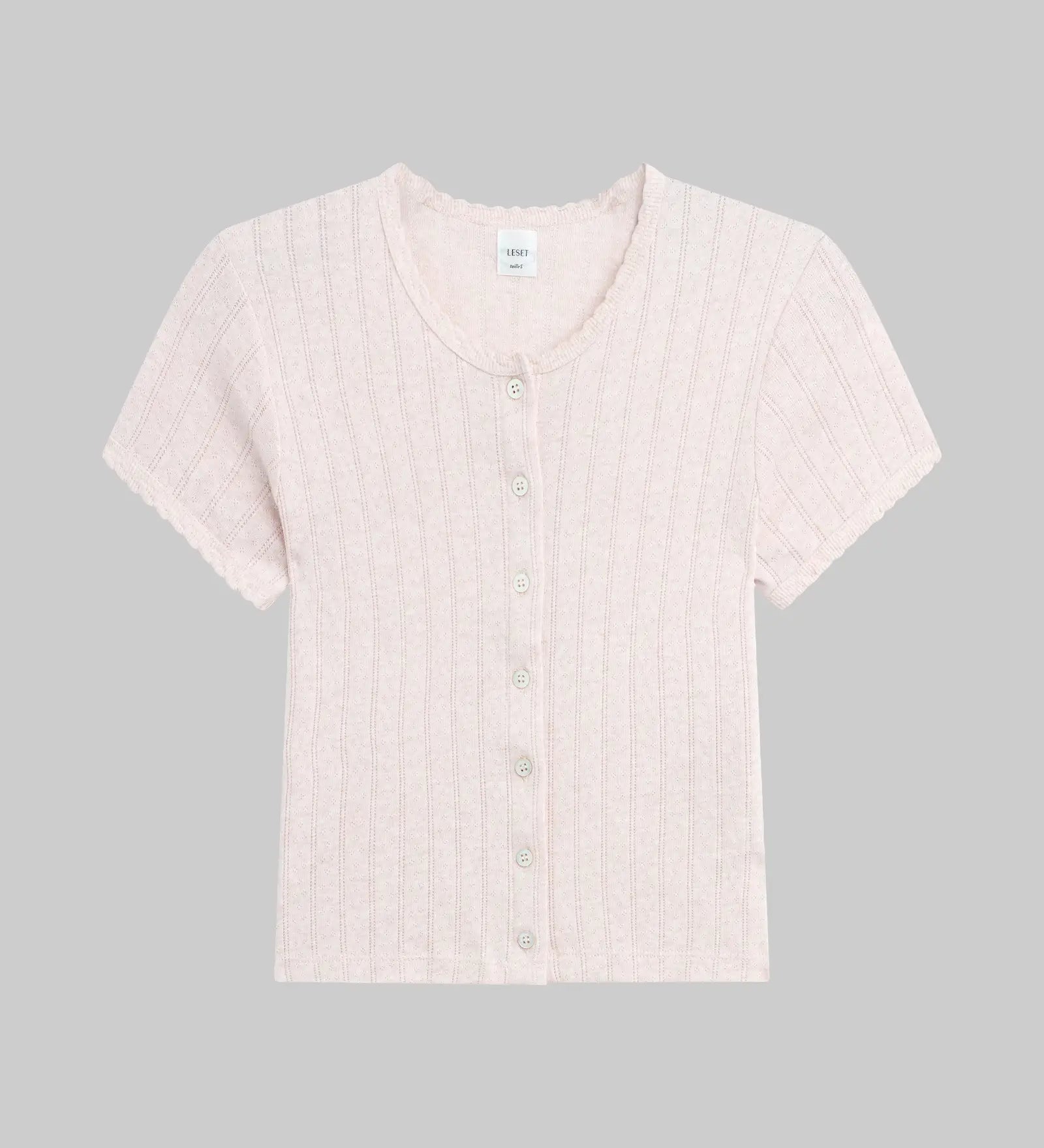 Leset - Pointelle Short Sleeve Cardigan