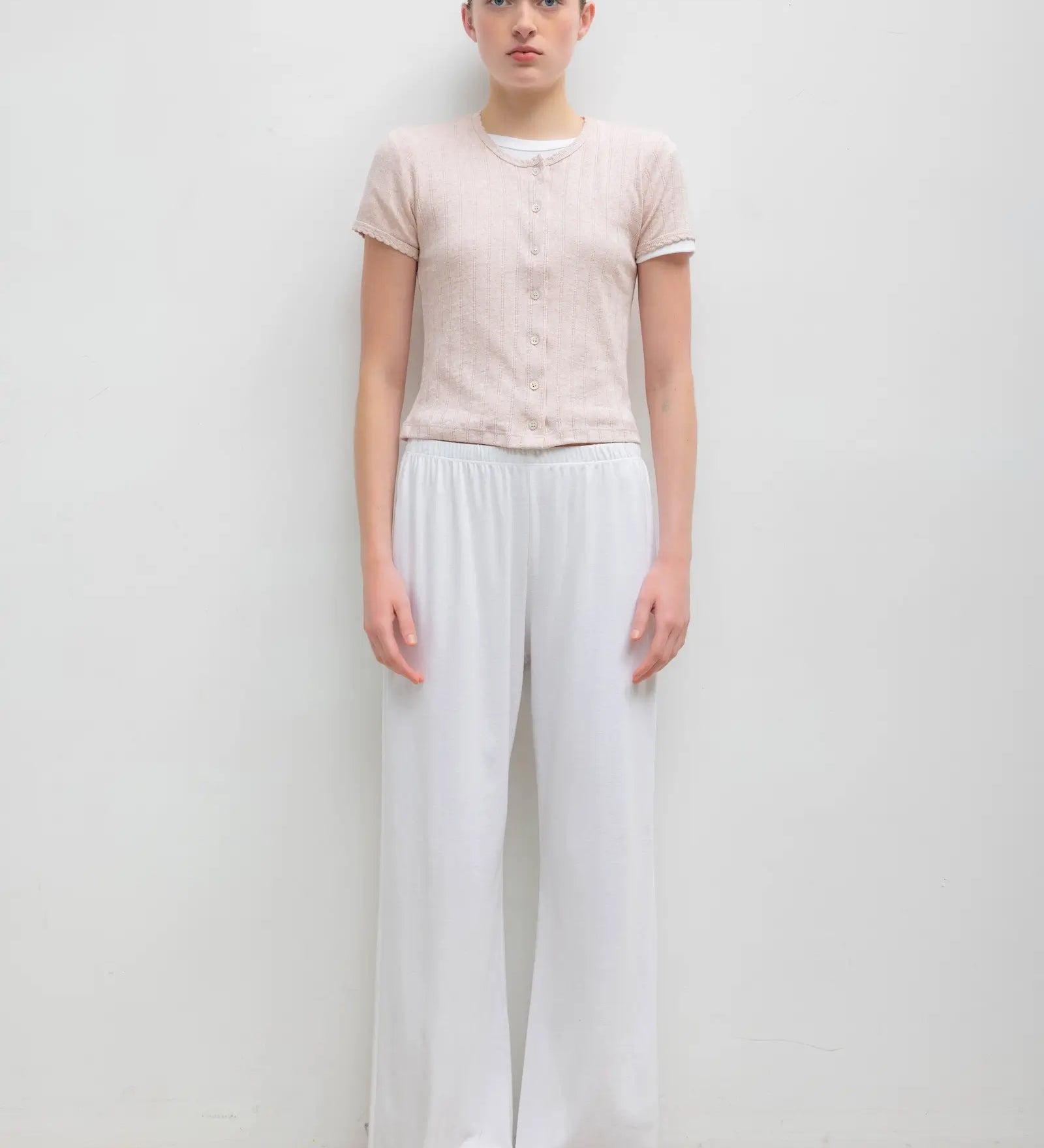 Leset - Pointelle Short Sleeve Cardigan