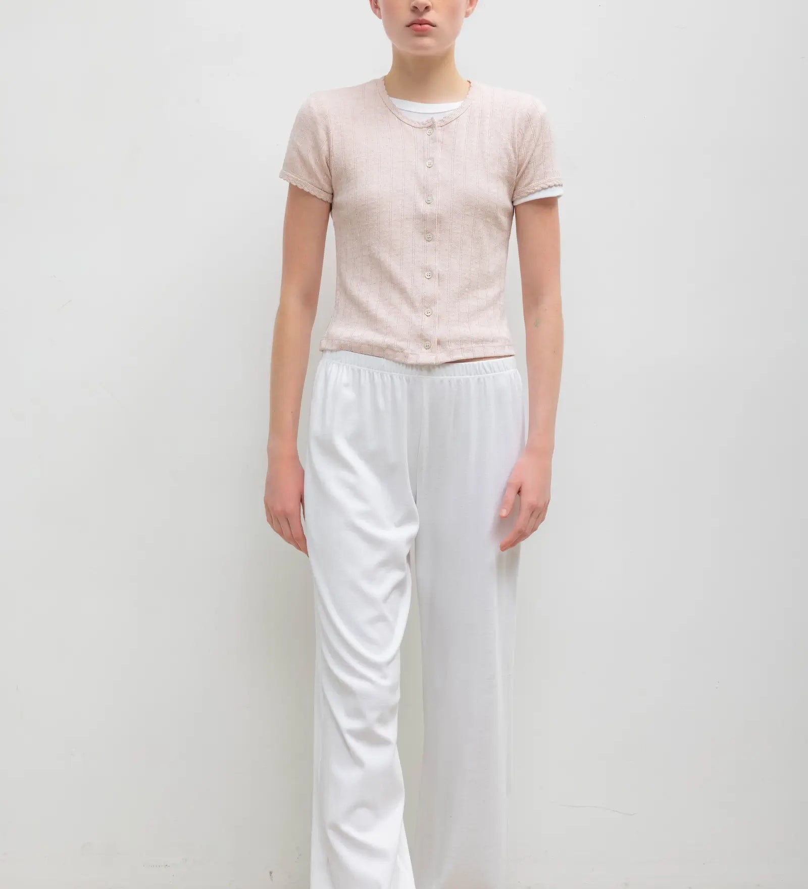 Leset - Pointelle Short Sleeve Cardigan