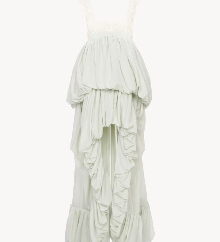 Chloé - High-low ruffled dress in silk habotai & lace