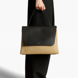 Khaite - Large Lia Bag in Black Leather and Honey Canvas
