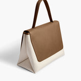 Khaite - Lia Bag in Dark Olive Leather and Cream Canvas
