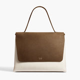 Khaite - Lia Bag in Dark Olive Leather and Cream Canvas