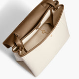 Khaite - Lia Bag in Dark Olive Leather and Cream Canvas