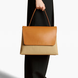 Khaite - Large Lia Bag in Tan Leather and Honey Canvas