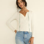 DOEN - LIDIE TEE - - SALT WITH CLOUD BLUE RIBBON