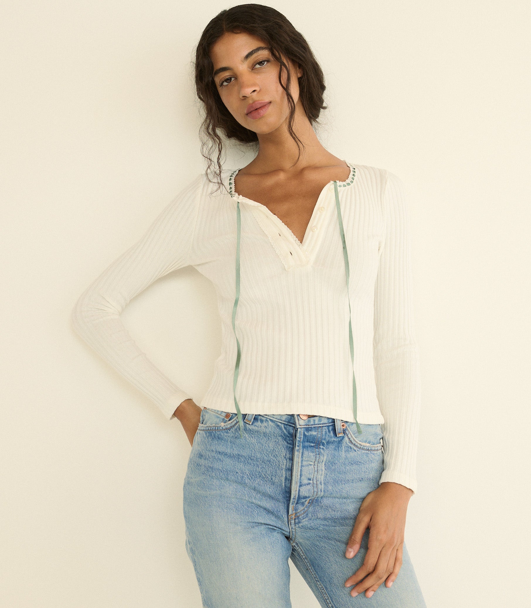 DOEN - LIDIE TEE - - SALT WITH CLOUD BLUE RIBBON