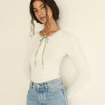 DOEN - LIDIE TEE - - SALT WITH CLOUD BLUE RIBBON