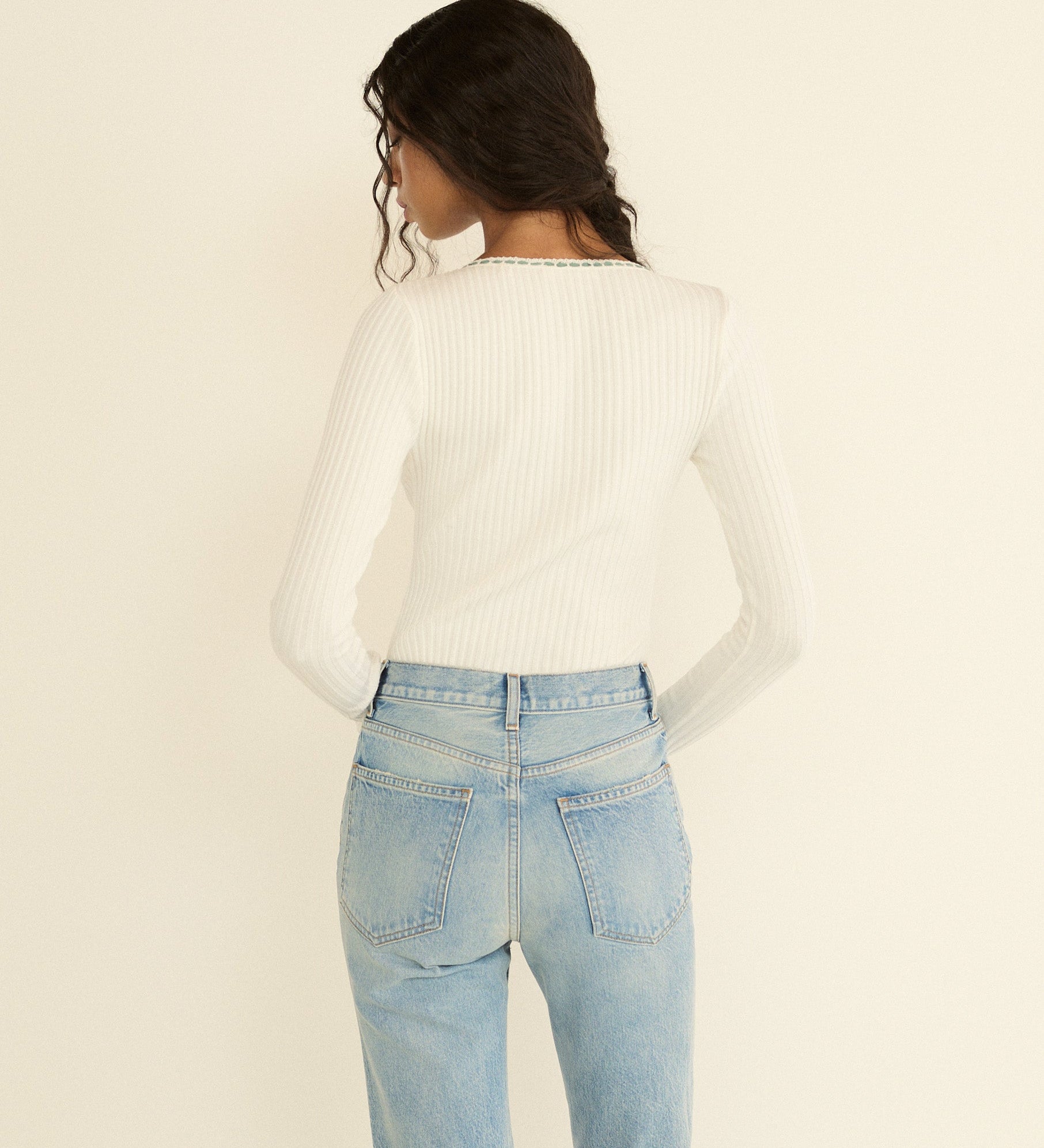 DOEN - LIDIE TEE - - SALT WITH CLOUD BLUE RIBBON