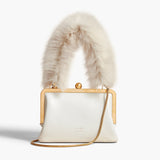 Khaite - Small Lilith Evening Bag in Optic White Crackle Patent Leather with Shearling