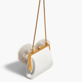 Khaite - Small Lilith Evening Bag in Optic White Crackle Patent Leather with Shearling