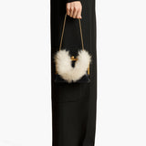 Khaite - Small Lilith Evening Bag in Black Crackle Patent Leather with Shearling