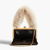 Khaite - Small Lilith Evening Bag in Black Crackle Patent Leather with Shearling