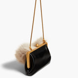 Khaite - Small Lilith Evening Bag in Black Crackle Patent Leather with Shearling