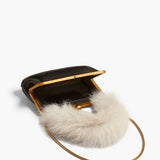 Khaite - Small Lilith Evening Bag in Black Crackle Patent Leather with Shearling