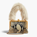 Khaite - Small Lilith Evening Bag in Natural Python-Embossed Leather with Shearling
