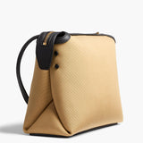 Khaite - Lina Crossbody Bag in Honey Canvas with Black Leather