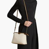 Khaite - Lina Crossbody Bag in Dark Olive Leather and Cream Canvas