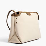 Khaite - Lina Crossbody Bag in Dark Olive Leather and Cream Canvas