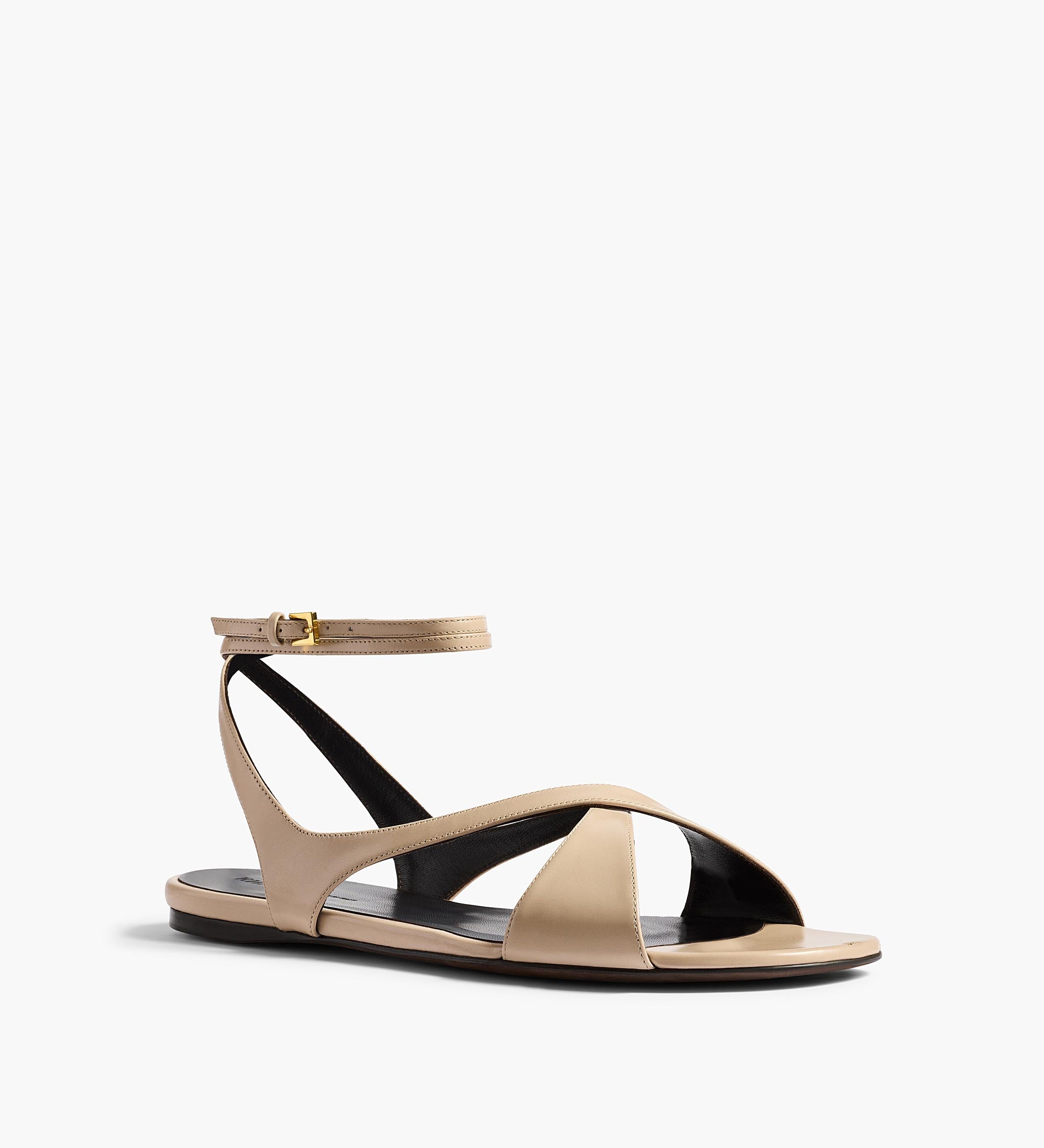 Khaite - Liria Ankle Strap Flat Sandal in Nude Glazed Leather