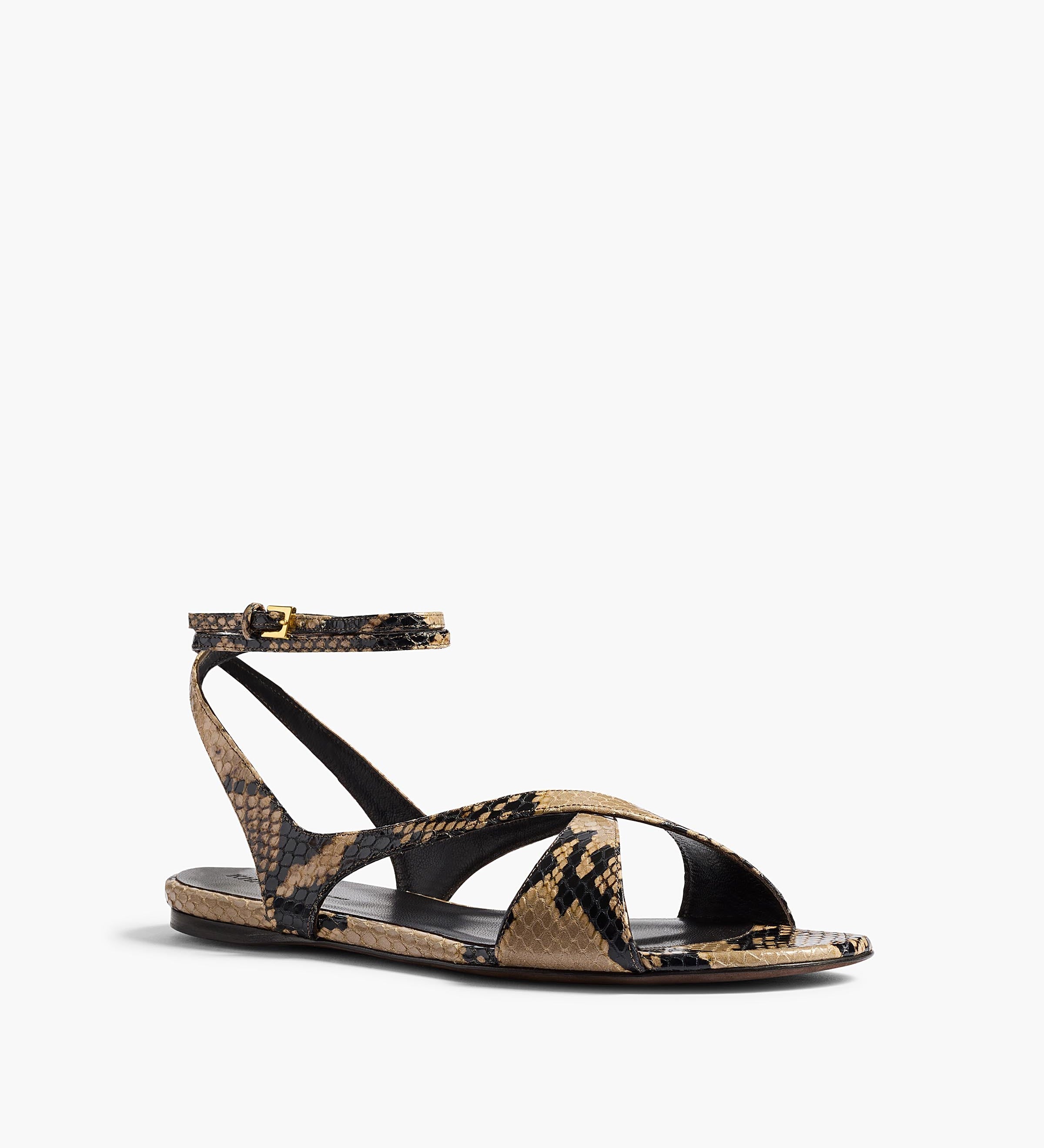Khaite - Liria Ankle Strap Flat Sandal in Python - Embossed Taupe